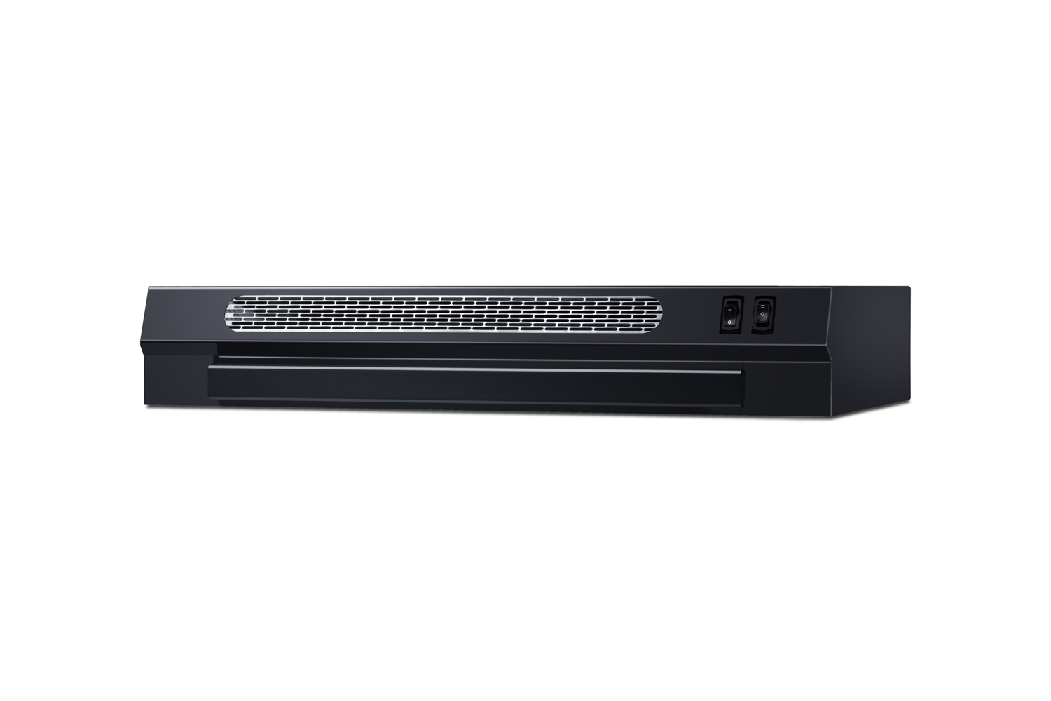 24 inch wide under cabinet retractable range hood for ductless use in black, made in the USA